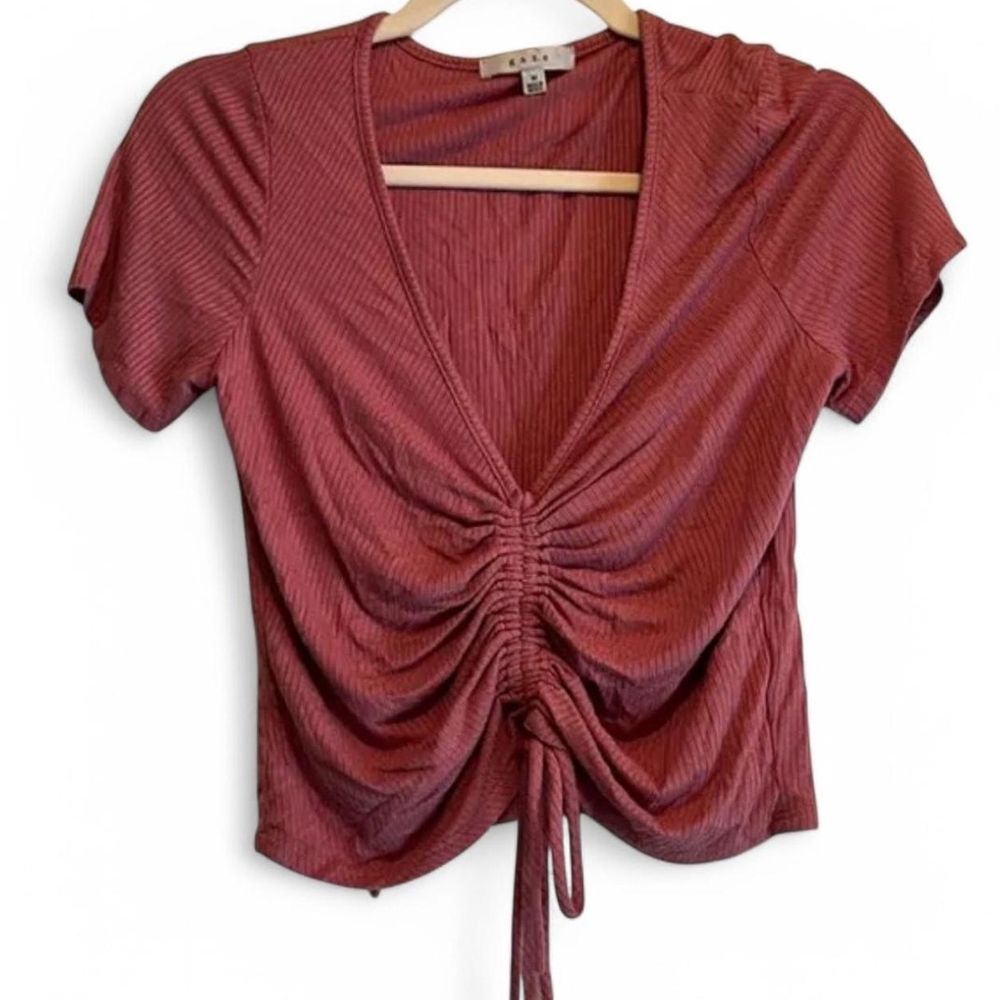 Gaze Orange Ruched Tie Front Short Sleeve Blouse